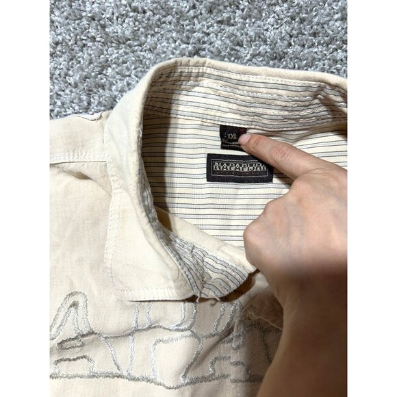 Napapijri Mens XXL Beige Long Sleeve Button-Up Shirt W/ Embroidered Logo - Picture 3 of 9
